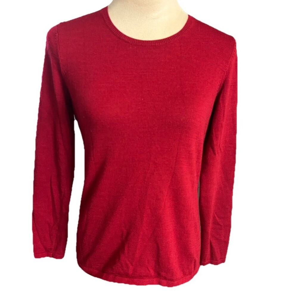 Ann Taylor Merino Wool Blend Womens M  Knit Red Crew Neck Long Sleeves Sweater